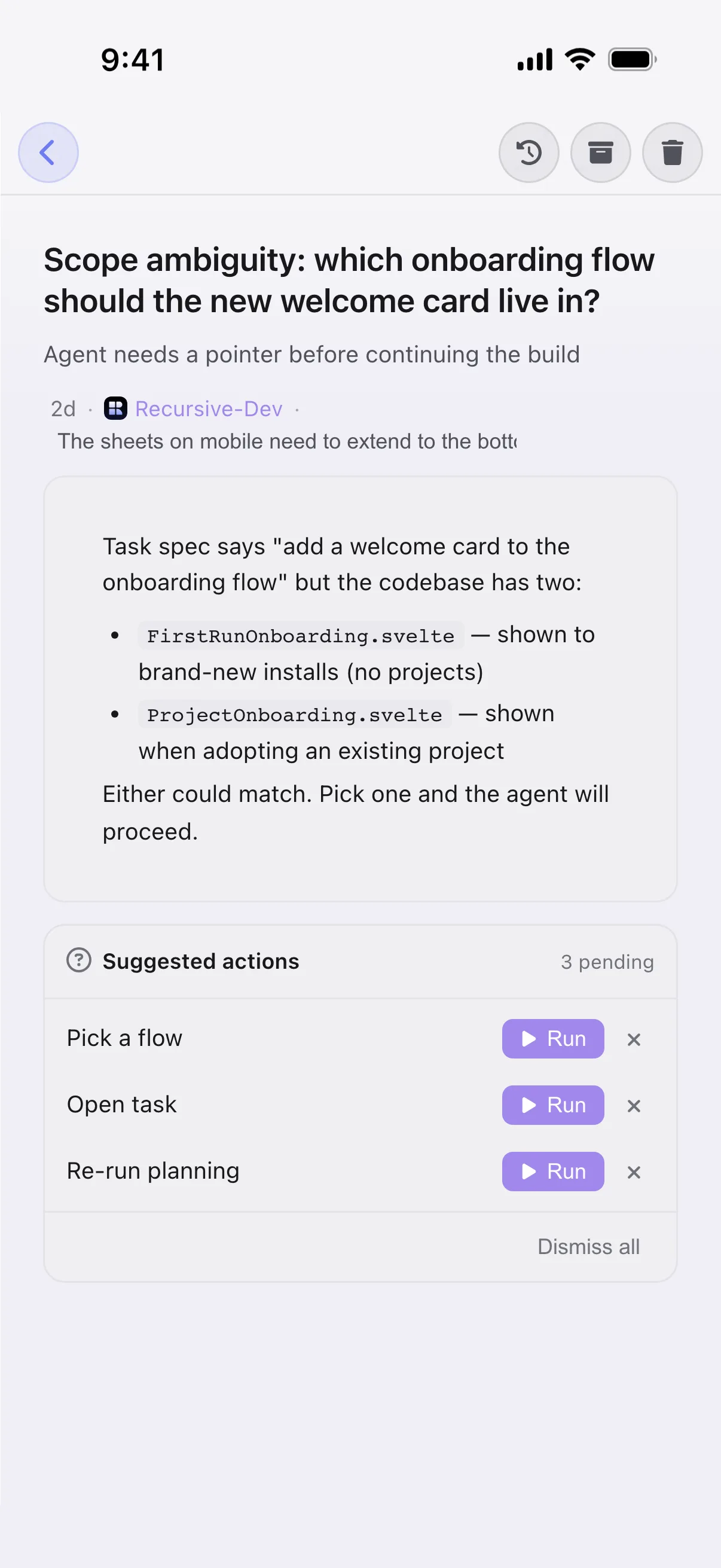 Inbox mobile view