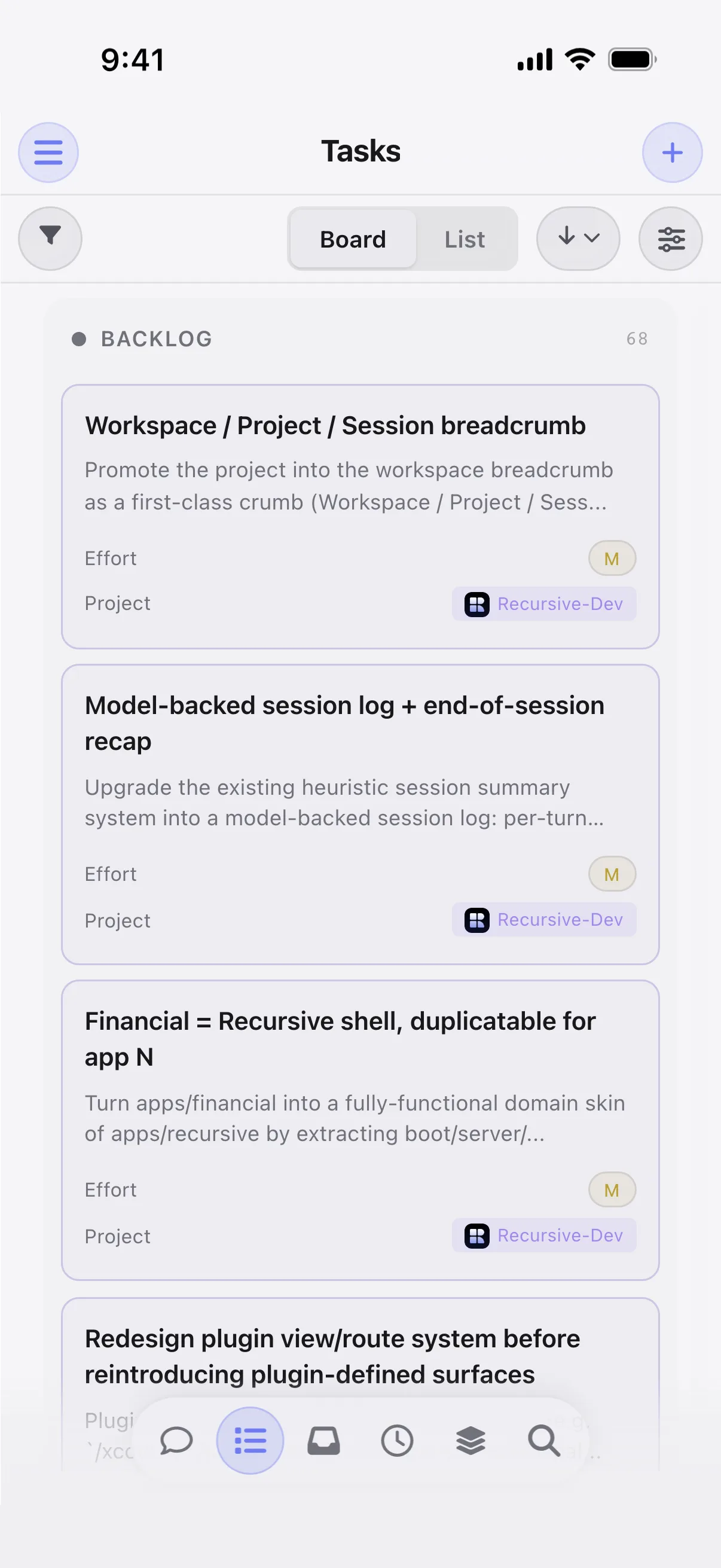 Tasks mobile view