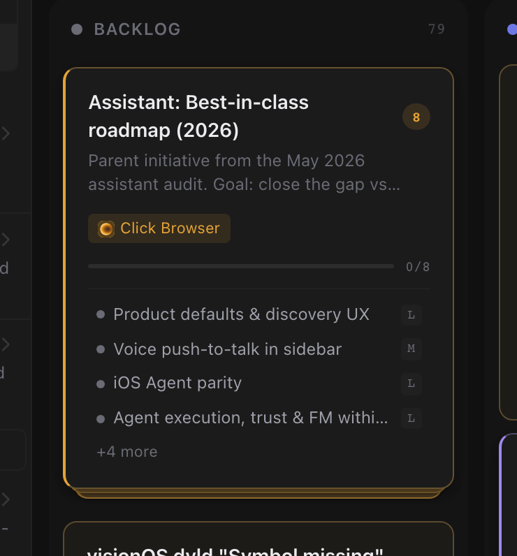 Parent task card with subtask orchestration on the board