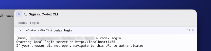 Global terminal panel for Codex CLI sign-in