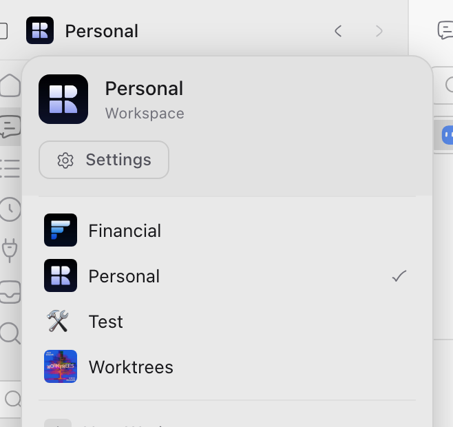 Switch workspaces and confirm the sidebar and panels reflect the new context immediately